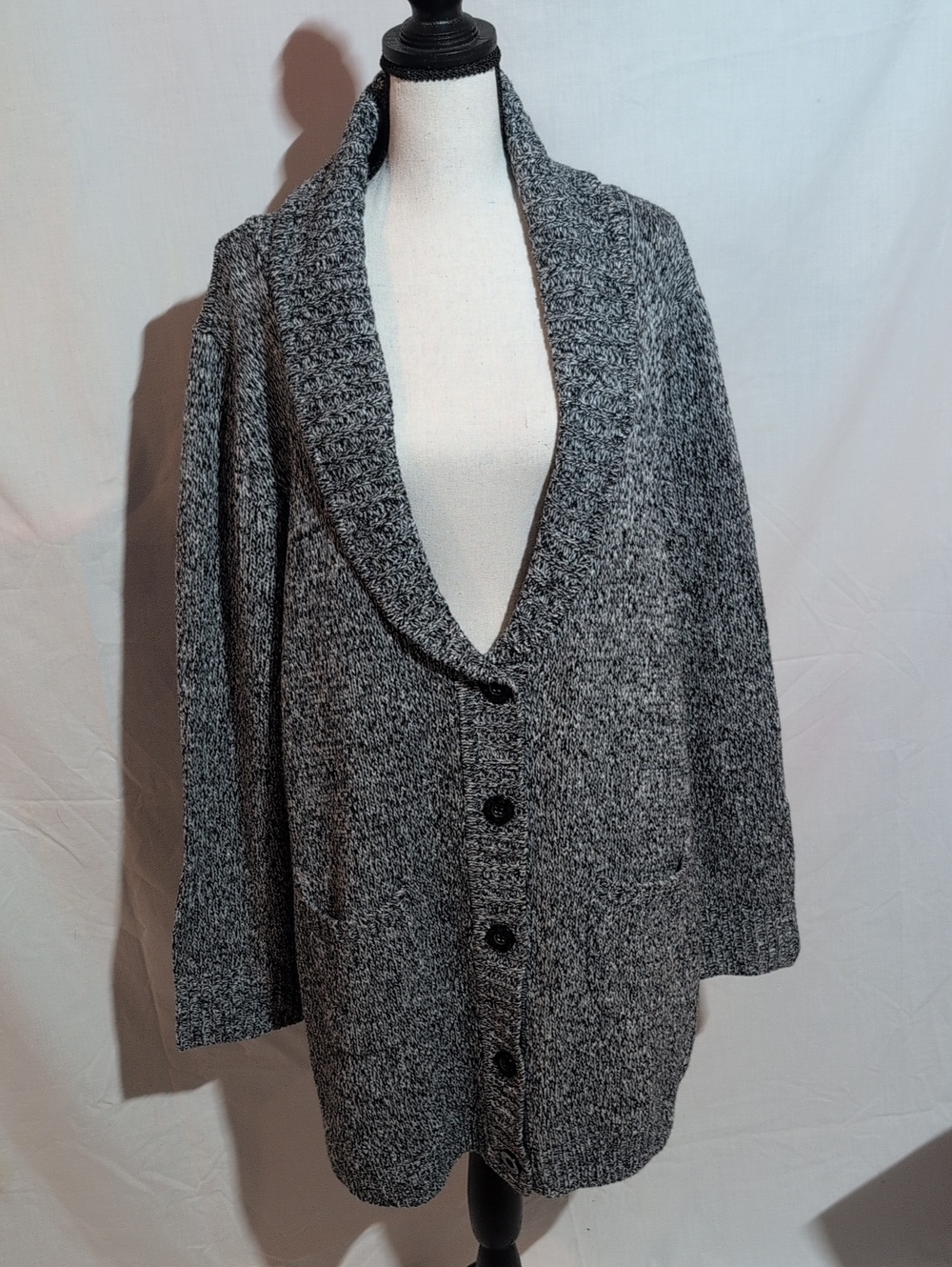 Woman Within Black and Gray Marled Knit Cardigan
